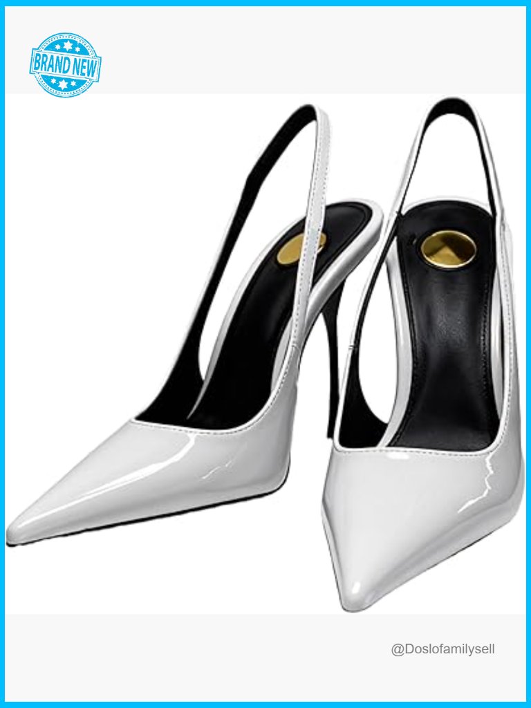 Pointed Toe Slingback Stiletto Pumps Patent Leather Backless Dress Heels